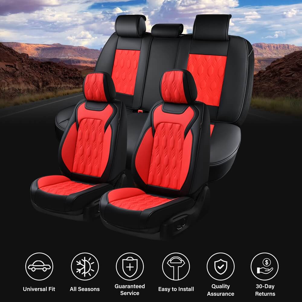 Coverado 5 Seats Full Set Seat Covers for Cars Front and Back Seats Premium Faux Leather Washable Universal Fit