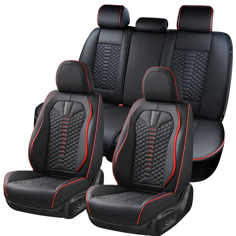 Coverado 5 Seats Faux Leather Front and Rear Seat Covers Full Set Water Resistant Universal Fit