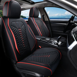 5 Seats Coverado Car Leather Seat Covers Fashion Front and Rear Leatherette Full Set Water Resistant Universal Fit