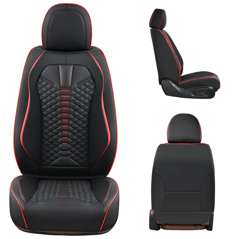 Coverado 5 Seats Faux Leather Front and Rear Seat Covers Full Set Water Resistant Universal Fit