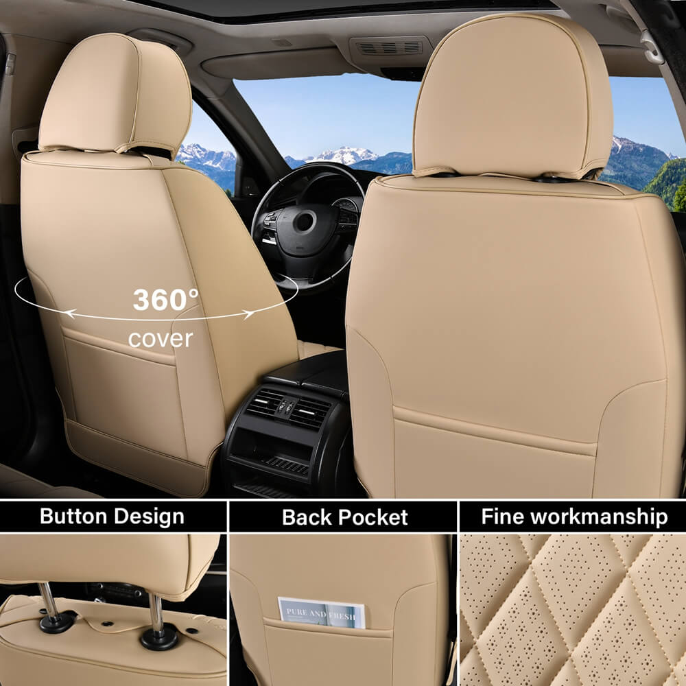 Coverado 5 Seats Front and Back Car Seat Covers Faux Leather Full Set Breathable Waterproof Universal Fit