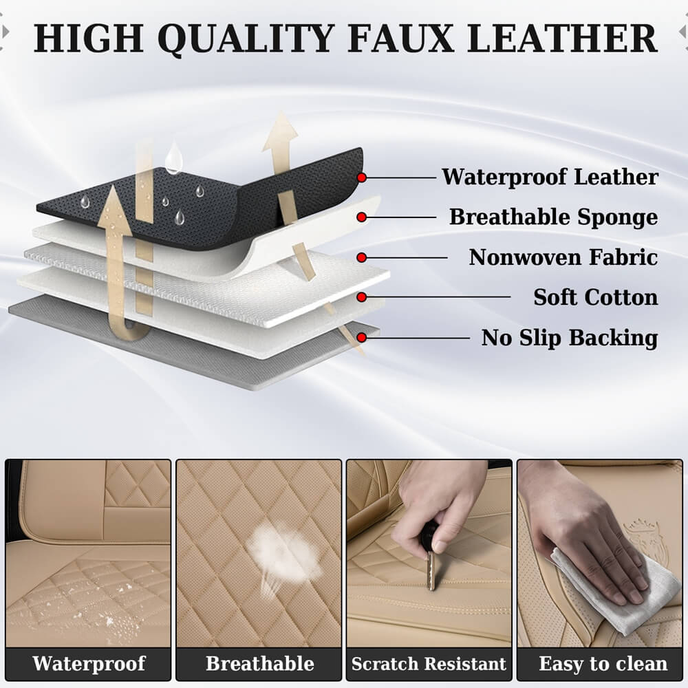 Coverado 2 Seats Front Pair Seat Covers Faux Leather Breathable Waterproof Universal Fit