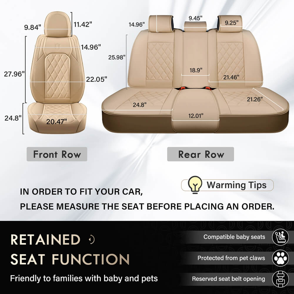 Coverado Front and Back Seat Covers Faux Leather Full Set Breathable Waterproof Seat Protectors Universal Fit