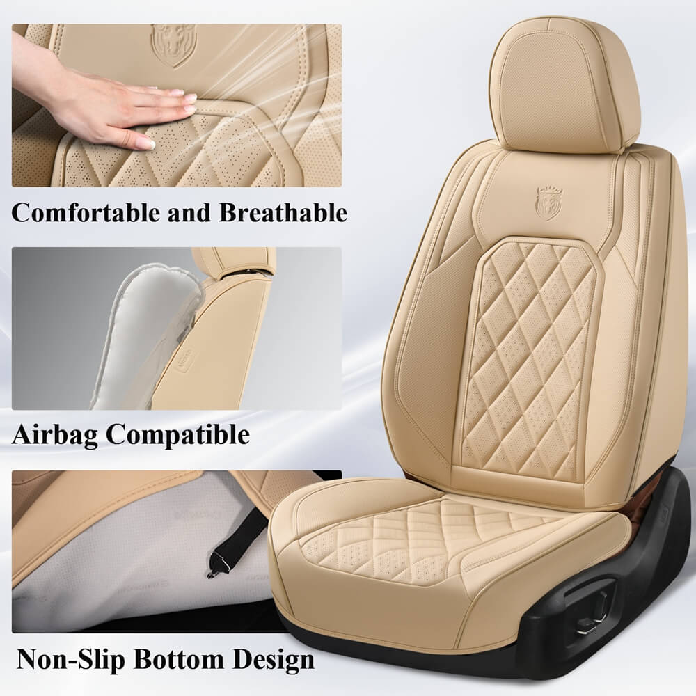 Coverado Front and Back Seat Covers Faux Leather Full Set Breathable Waterproof Seat Protectors Universal Fit