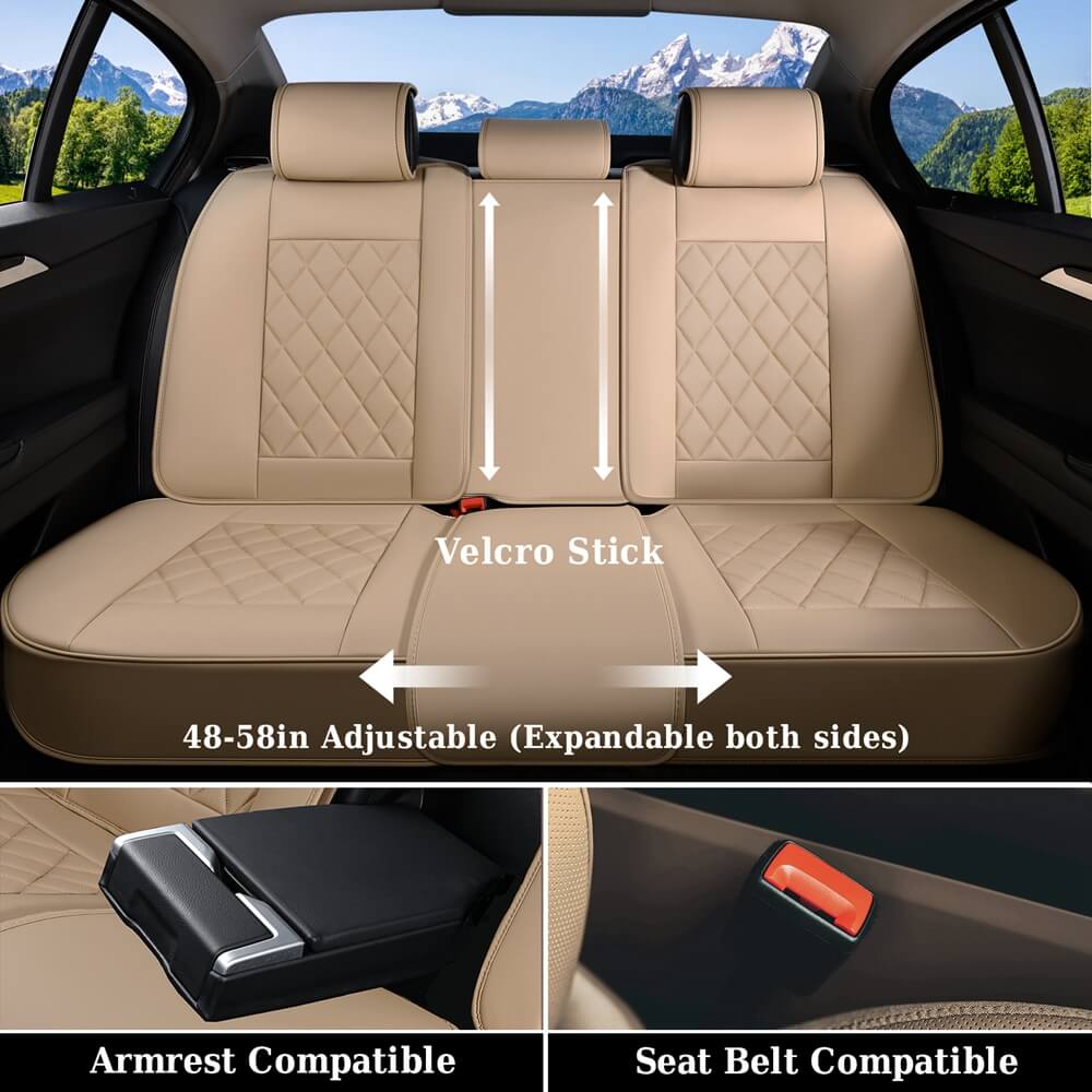 Coverado 5 Seats Front and Back Car Seat Covers Faux Leather Full Set Breathable Waterproof Universal Fit