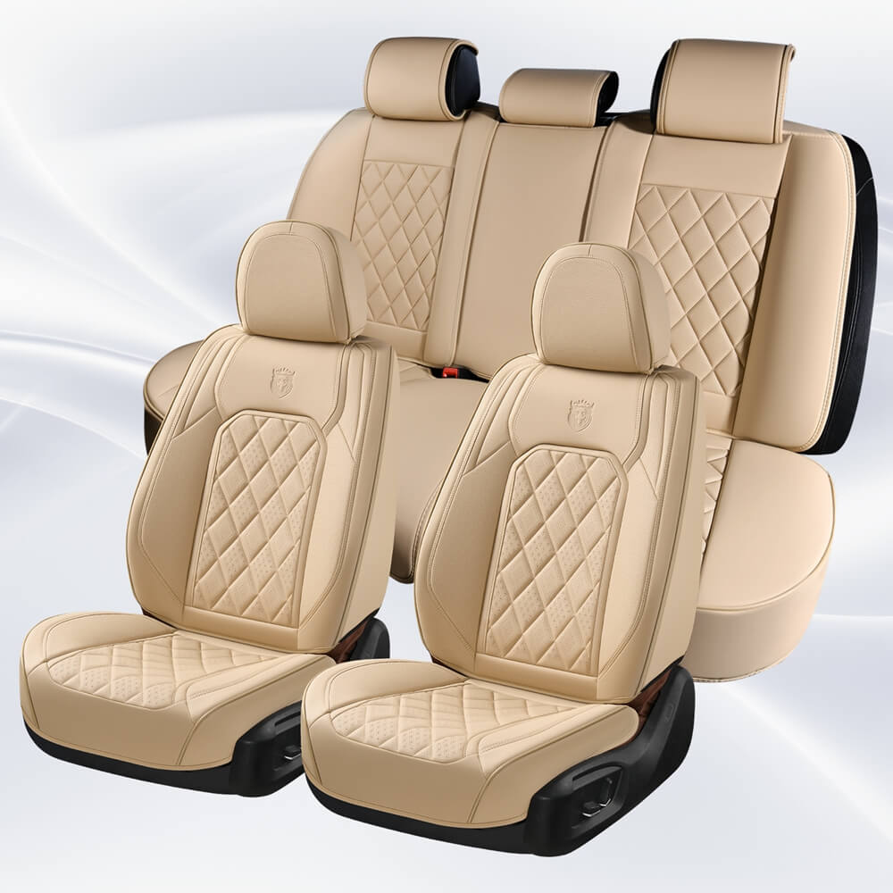 Coverado Front and Back Seat Covers Faux Leather Full Set Breathable Waterproof Seat Protectors Universal Fit