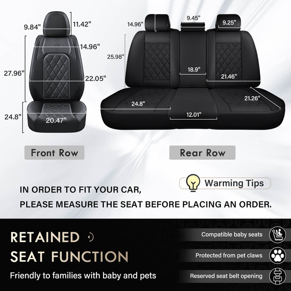 Coverado 5 Seats Front and Back Car Seat Covers Faux Leather Full Set Breathable Waterproof Universal Fit