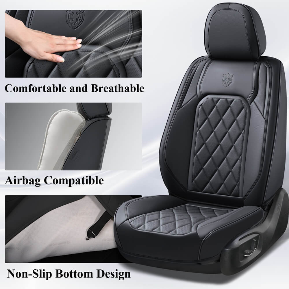 Coverado 5 Seats Front and Back Car Seat Covers Faux Leather Full Set Breathable Waterproof Universal Fit