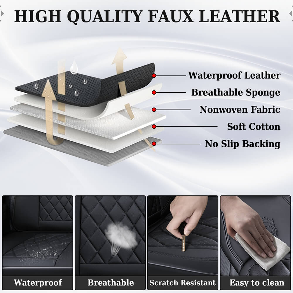 Coverado 2 Seats Front Pair Seat Covers Faux Leather Breathable Waterproof Universal Fit