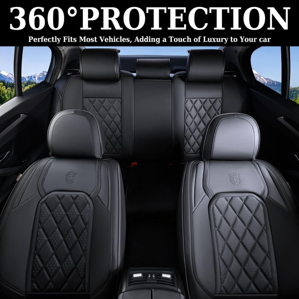 Coverado 5 Seats Front and Back Car Seat Covers Faux Leather Full Set Breathable Waterproof Universal Fit