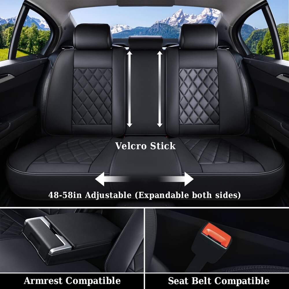 Coverado Front and Back Seat Covers Faux Leather Full Set Breathable Waterproof Seat Protectors Universal Fit