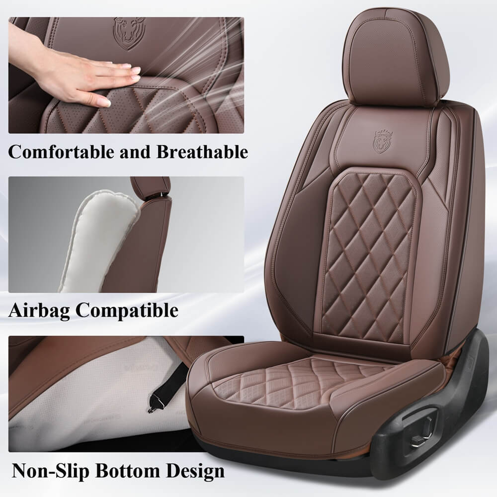 Coverado Front and Back Seat Covers Faux Leather Full Set Breathable Waterproof Seat Protectors Universal Fit