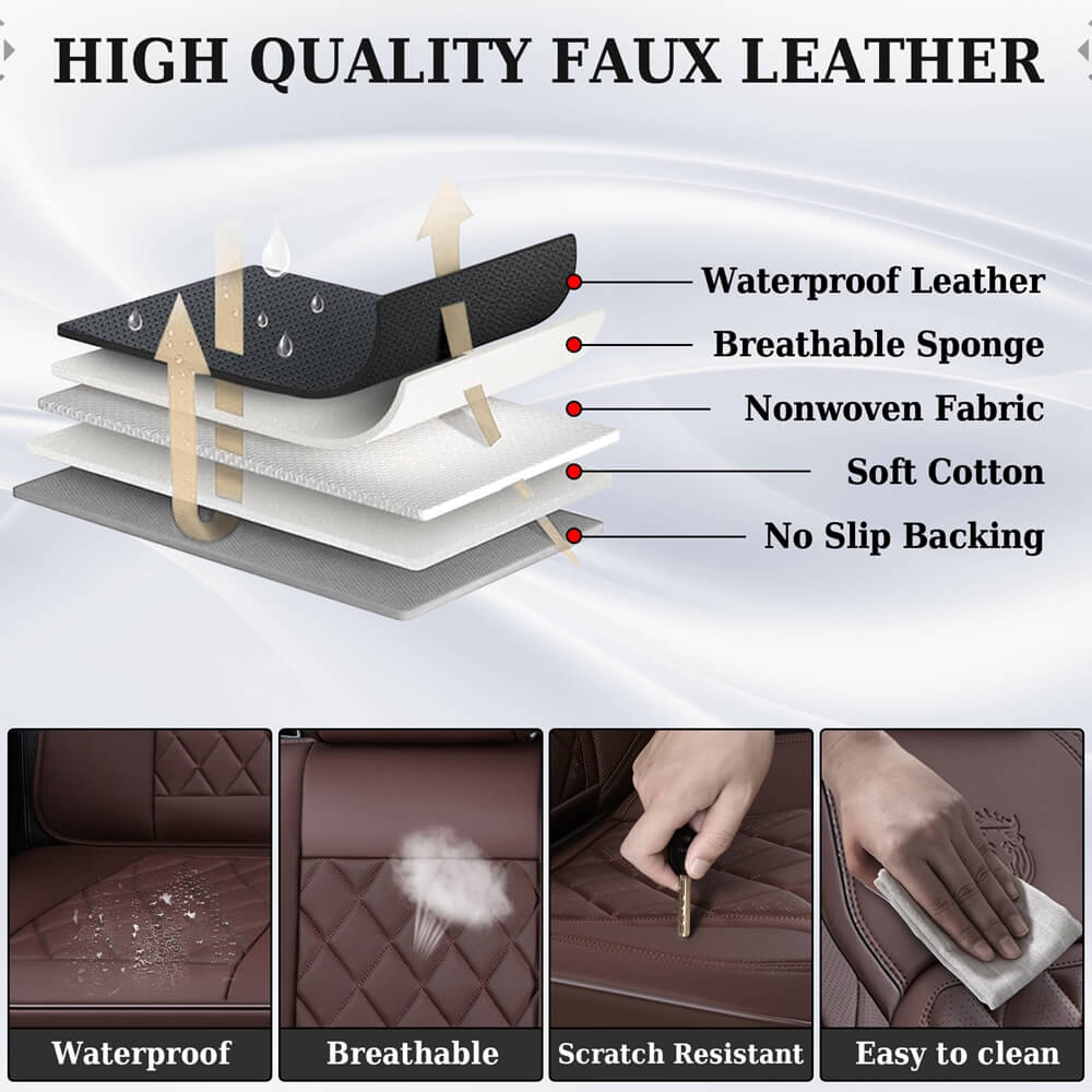 Coverado Front and Back Seat Covers Faux Leather Full Set Breathable Waterproof Seat Protectors Universal Fit