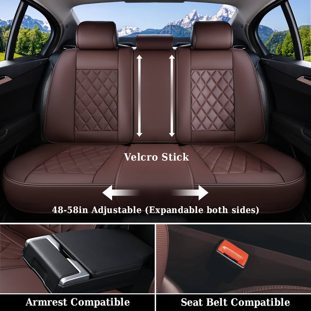 Coverado Front and Back Seat Covers Faux Leather Full Set Breathable Waterproof Seat Protectors Universal Fit