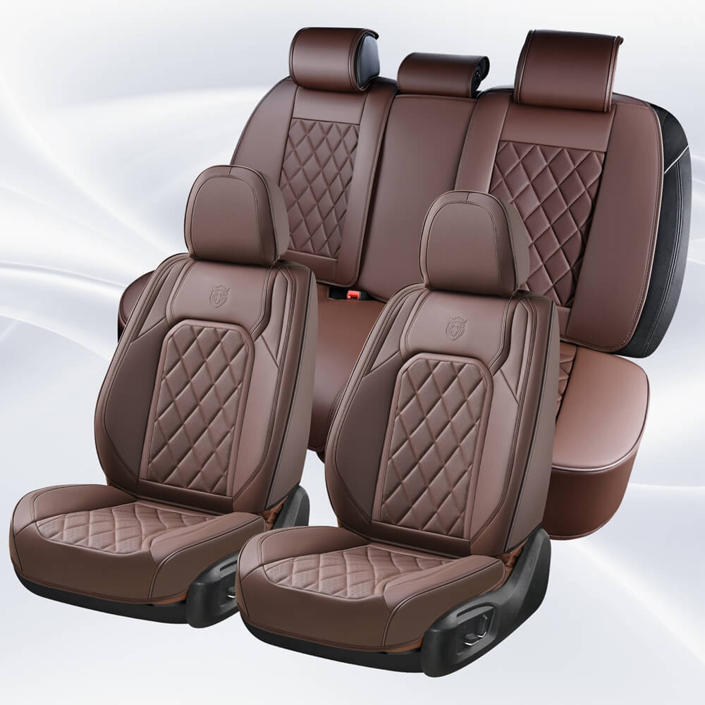 Coverado 5 Seats Front and Back Car Seat Covers Faux Leather Full Set Breathable Waterproof Universal Fit