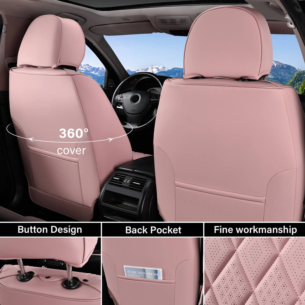 Coverado 5 Seats Front and Back Car Seat Covers Faux Leather Full Set Breathable Waterproof Universal Fit