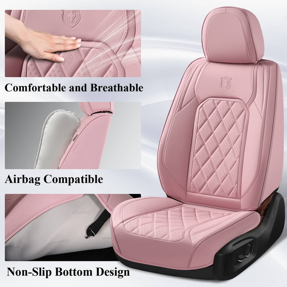 Coverado 5 Seats Front and Back Car Seat Covers Faux Leather Full Set Breathable Waterproof Universal Fit