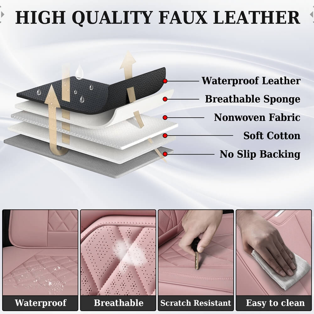 Coverado 5 Seats Front and Back Car Seat Covers Faux Leather Full Set Breathable Waterproof Universal Fit