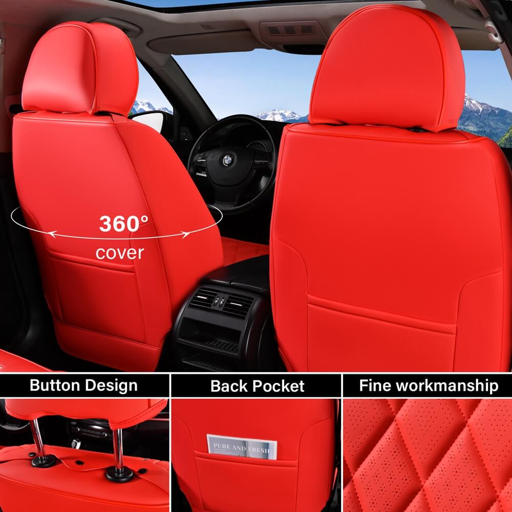 Coverado 2 Seats Front Pair Seat Covers Faux Leather Breathable Waterproof Universal Fit