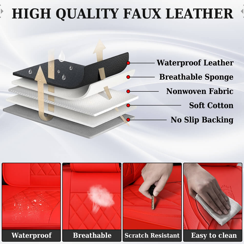 Coverado Front and Back Seat Covers Faux Leather Full Set Breathable Waterproof Seat Protectors Universal Fit