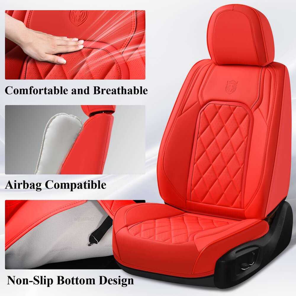 Coverado 2 Seats Front Pair Seat Covers Faux Leather Breathable Waterproof Universal Fit