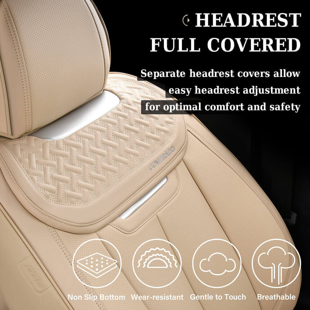 Coverado Full Set 5 Seats Rear and Front Car Seat Covers Faux Leather Water Resistant Seat Protectors Universal Fit