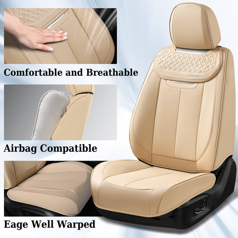 Coverado Full Set 5 Seats Rear and Front Car Seat Covers Faux Leather Water Resistant Seat Protectors Universal Fit