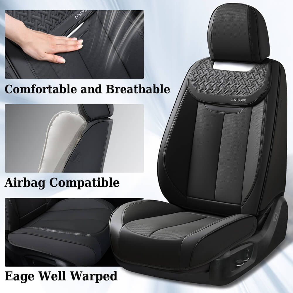 Coverado 2PCS Front Driver Passenger Car Seat Covers Faux Leather Water Resistant Universal Fit