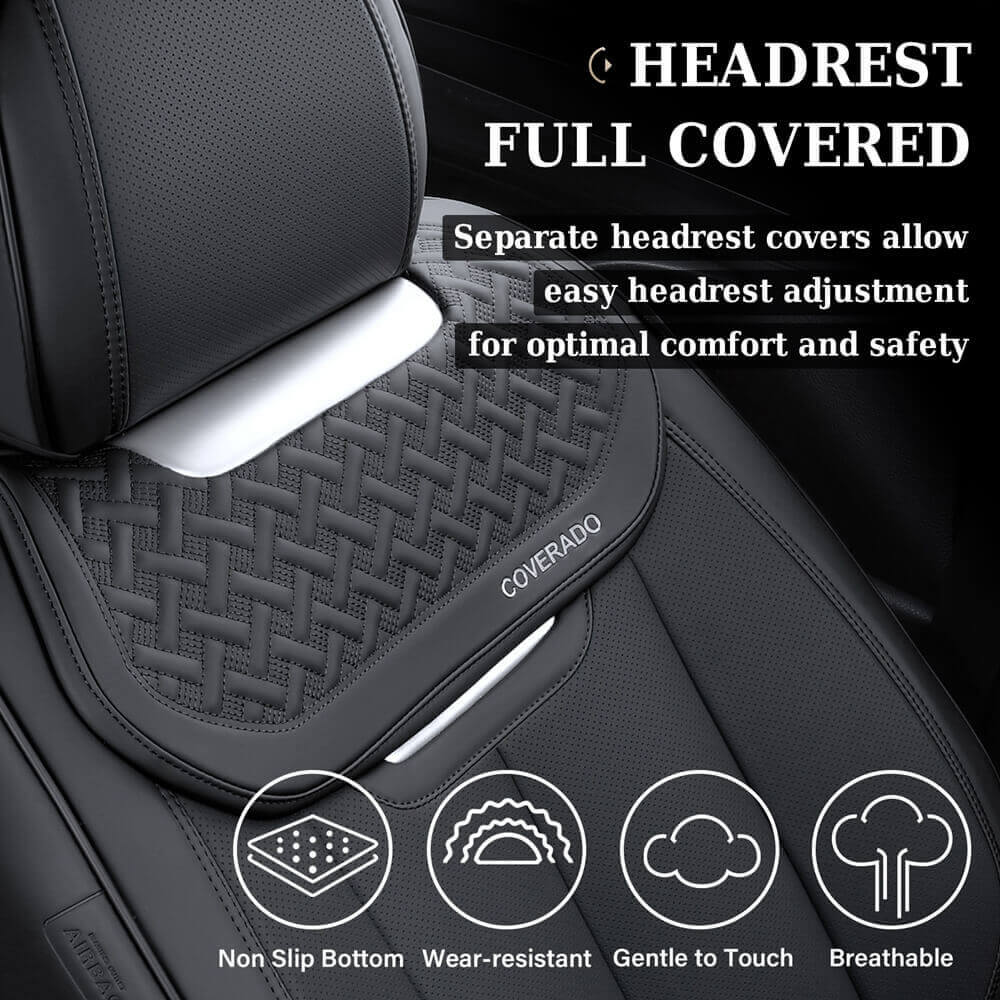 Coverado Front and Back Car Seat Covers Faux Leather Water Resistant Seat Protectors Universal Fit