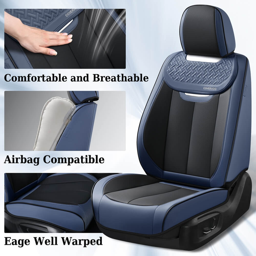 Coverado Full Set 5 Seats Rear and Front Car Seat Covers Faux Leather Water Resistant Seat Protectors Universal Fit