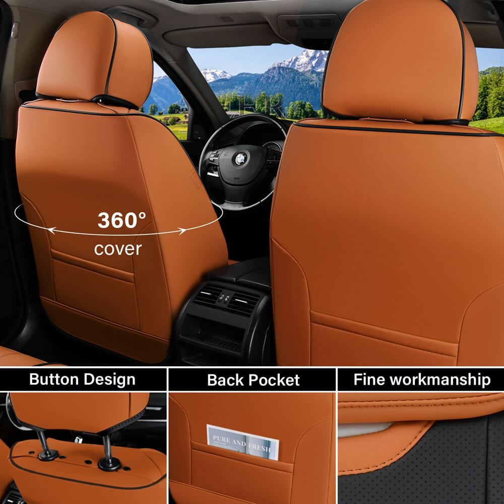 Coverado Full Set 5 Seats Rear and Front Car Seat Covers Faux Leather Water Resistant Seat Protectors Universal Fit