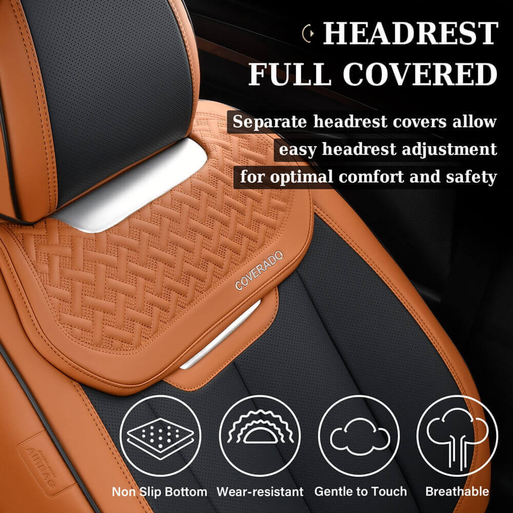 Coverado Full Set 5 Seats Rear and Front Car Seat Covers Faux Leather Water Resistant Seat Protectors Universal Fit