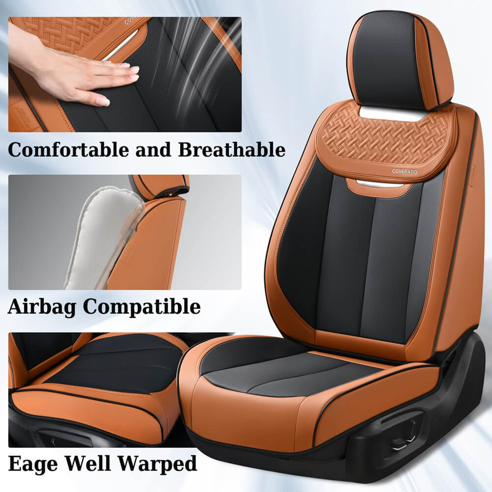 Coverado Front and Back Car Seat Covers Faux Leather Water Resistant Seat Protectors Universal Fit