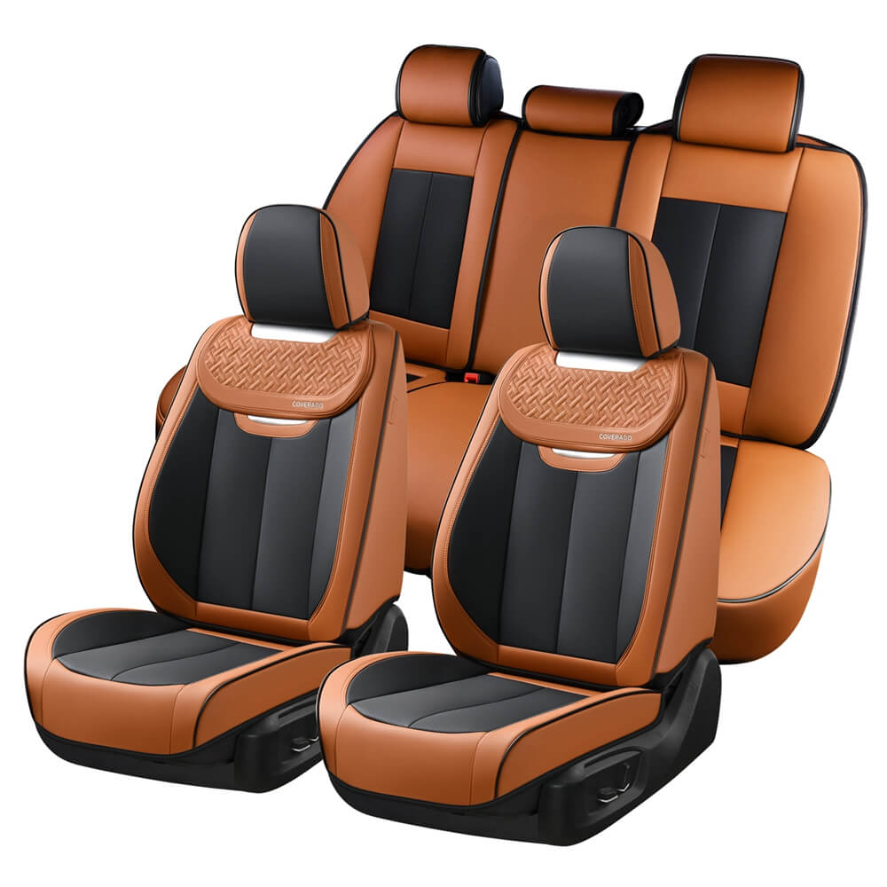 Coverado Front and Back Car Seat Covers Faux Leather Water Resistant Seat Protectors Universal Fit