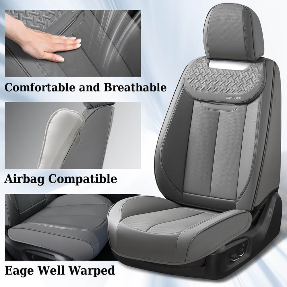 Coverado Full Set 5 Seats Rear and Front Car Seat Covers Faux Leather Water Resistant Seat Protectors Universal Fit