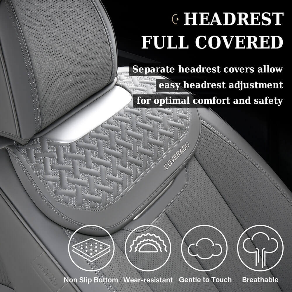 Coverado Full Set 5 Seats Rear and Front Car Seat Covers Faux Leather Water Resistant Seat Protectors Universal Fit