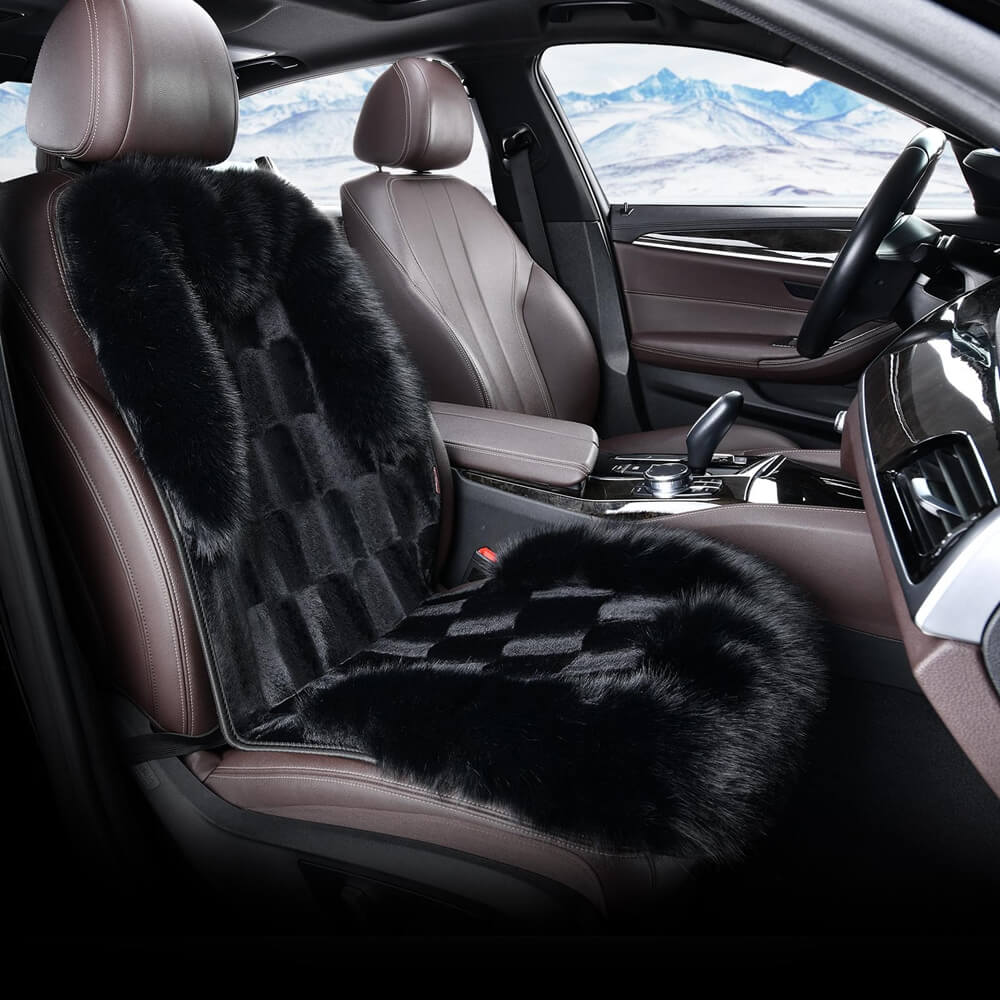Coverado Black Fuzzy Car Seat Cushion Warm Seats Universal Fit Winter Comfort Furry Seat Covers