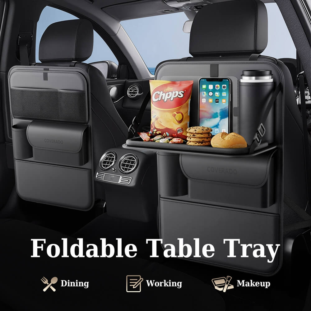 Coverado Nappa Leather Car Backseat Hanging Pockets Foldable Storage Bag Large Capacity Multipurpose Car Organizer, 1 piece/ 2 pieces
