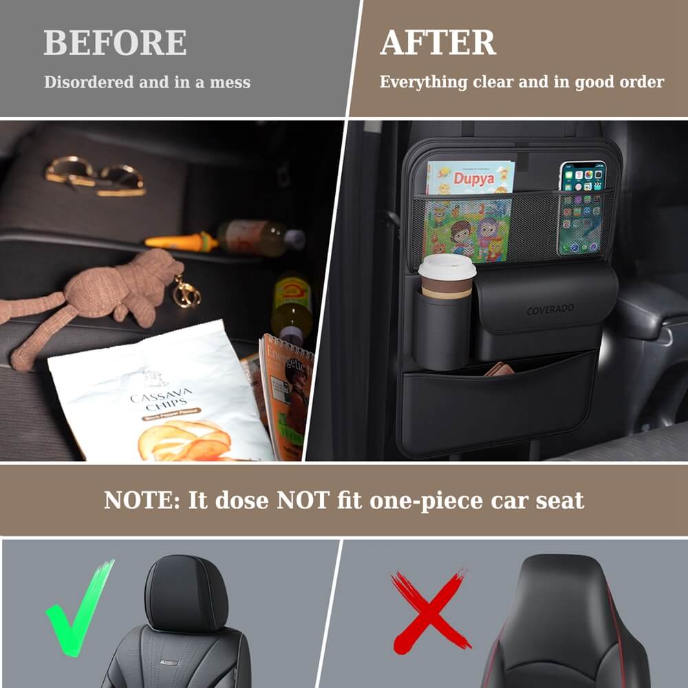 Coverado Nappa Leather Car Backseat Hanging Pockets Foldable Storage Bag Large Capacity Multipurpose Car Organizer, 1 piece/ 2 pieces