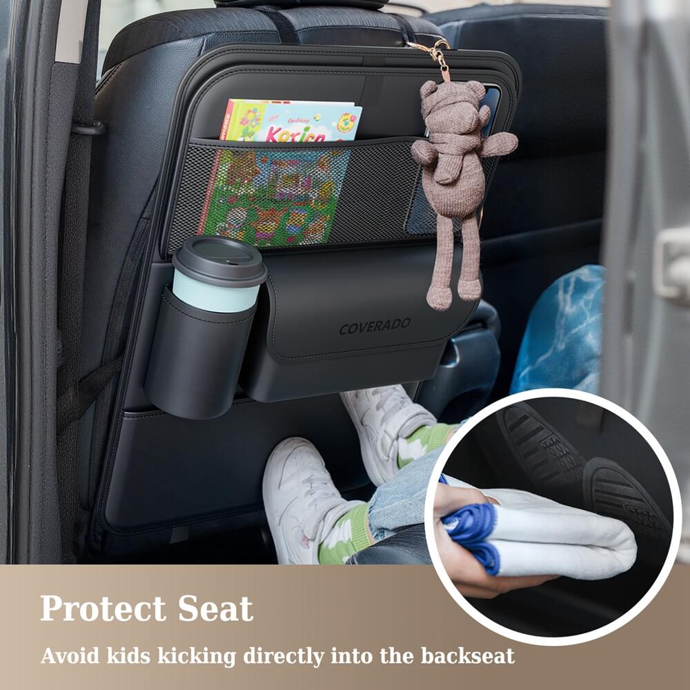 Coverado Nappa Leather Car Backseat Hanging Pockets Foldable Storage Bag Large Capacity Multipurpose Car Organizer, 1 piece/ 2 pieces