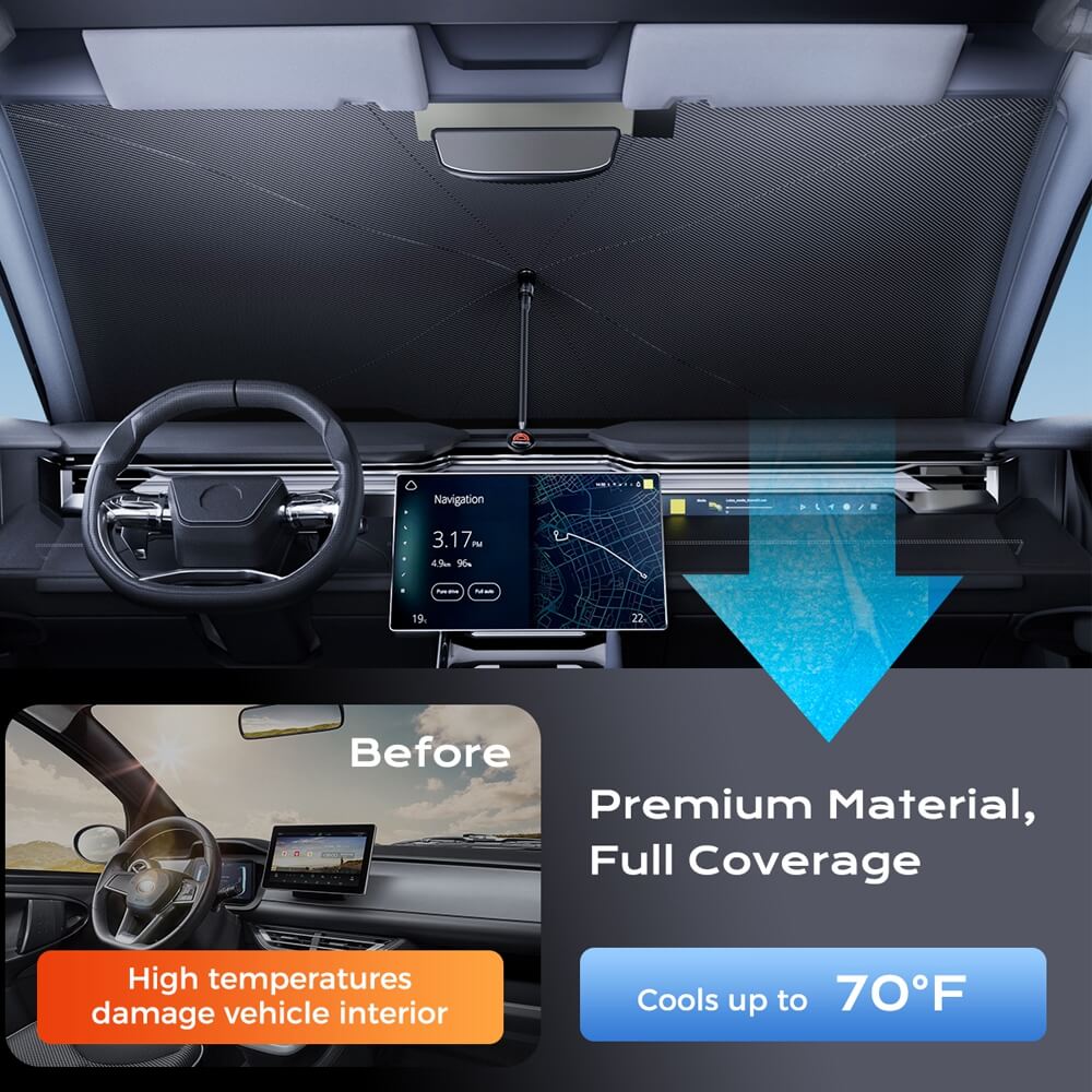 Coverado 2025 New Upgrade Car Windshield Sun Shade Umbrella Foldable Sun Shade Cover UV Block Car Front Window Heat Insulation Protection for Sedan, SUV, Trucks (Size M / L)