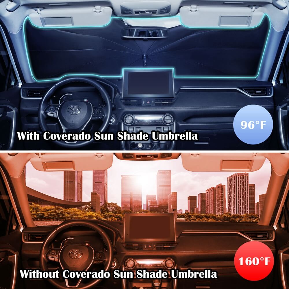 Coverado 2025 New Upgrade Car Windshield Sun Shade Umbrella Foldable Sun Shade Cover UV Block Car Front Window Heat Insulation Protection for Sedan, SUV, Trucks (Size M / L)