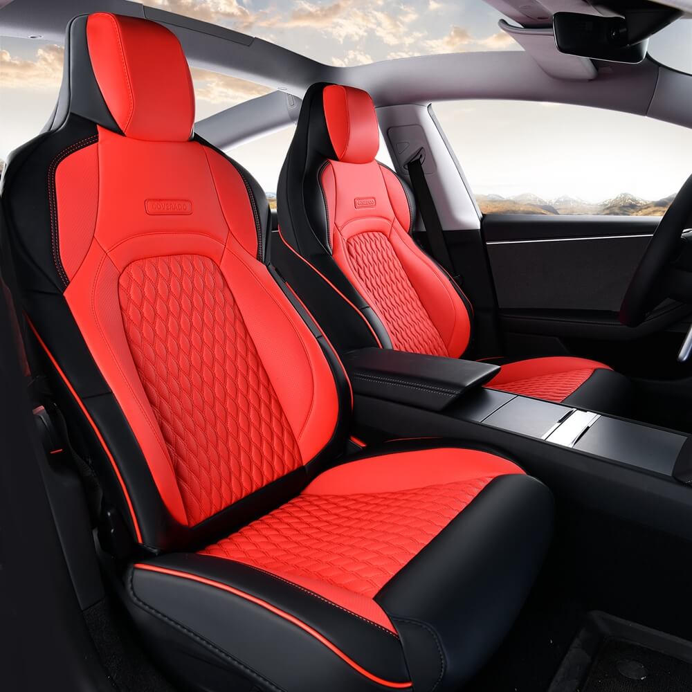 Coverado Custom Fit 2024 Tesla Model 3 Car Seat Covers Premium Leather Front and Back Auto Seat Protectors