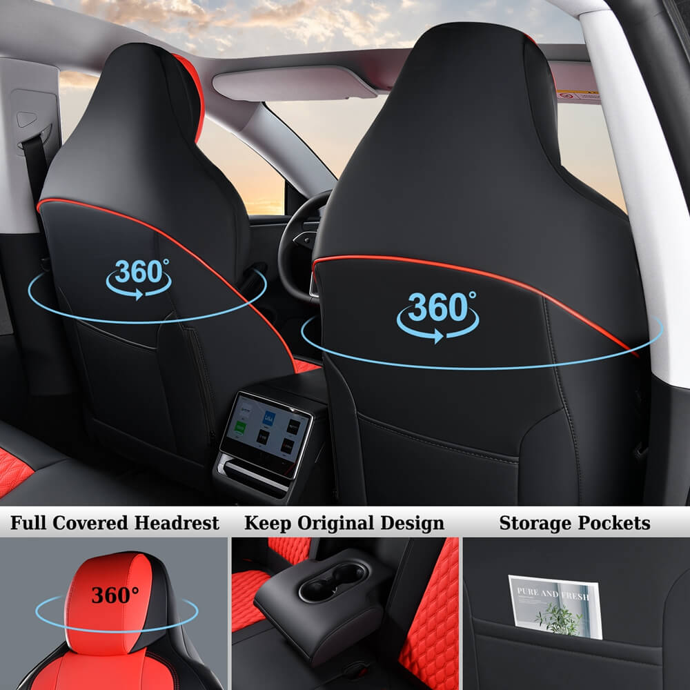 Coverado Custom Fit 2024 Tesla Model 3 Car Seat Covers Premium Leather Front and Back Auto Seat Protectors