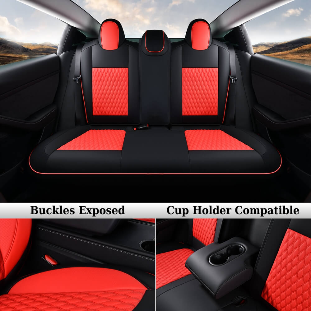 Coverado Custom Fit 2024 Tesla Model 3 Car Seat Covers Premium Leather Front and Back Auto Seat Protectors