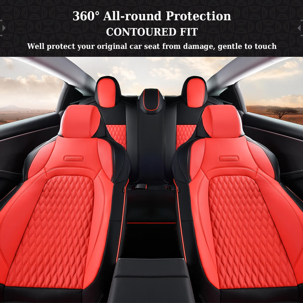 Coverado Custom Fit 2024 Tesla Model 3 Car Seat Covers Premium Leather Front and Back Auto Seat Protectors