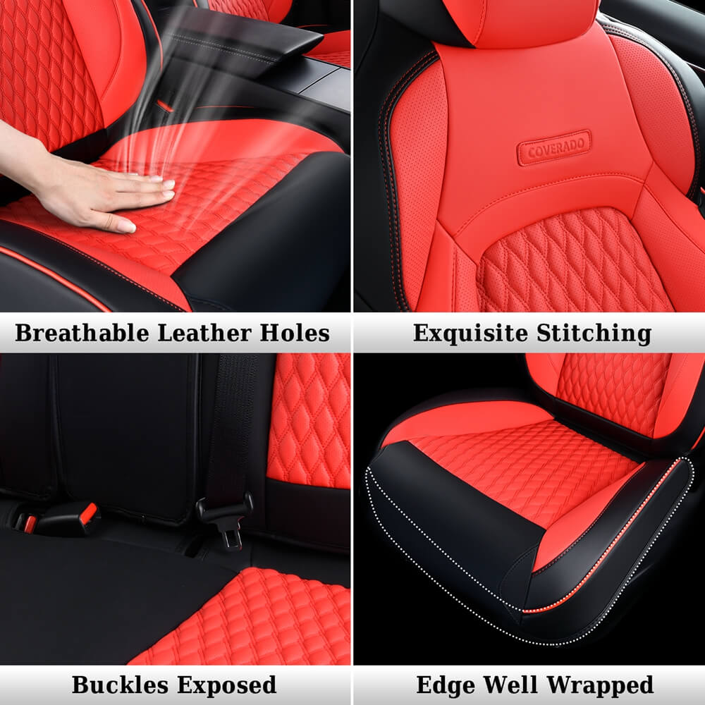 Coverado Custom Fit 2024 Tesla Model 3 Car Seat Covers Premium Leather Front and Back Auto Seat Protectors