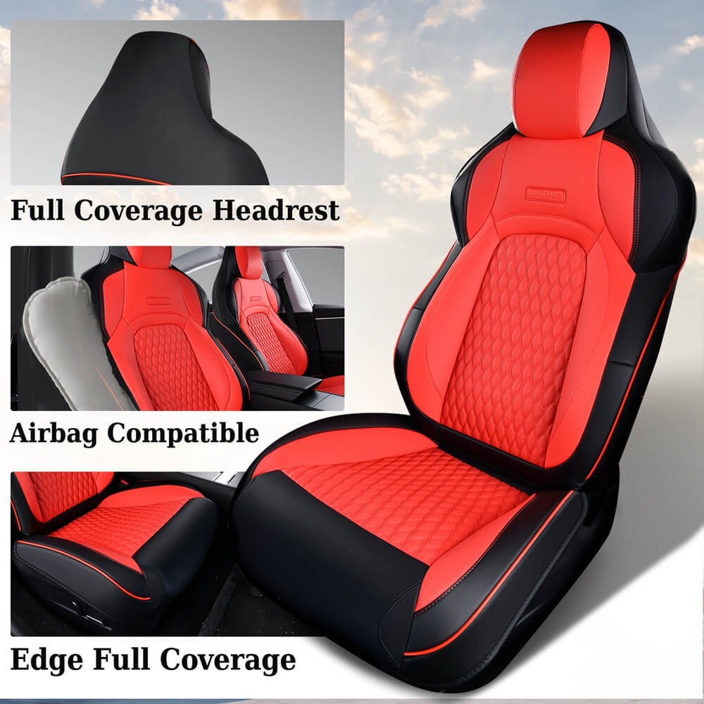 Coverado Custom Fit 2024 Tesla Model 3 Car Seat Covers Premium Leather Front and Back Auto Seat Protectors