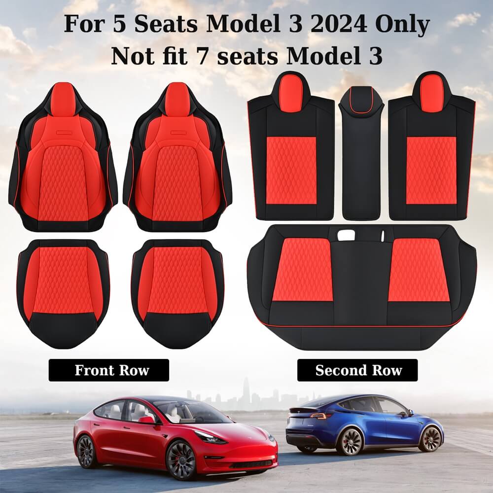 Coverado Custom Fit 2024 Tesla Model 3 Car Seat Covers Premium Leather Front and Back Auto Seat Protectors