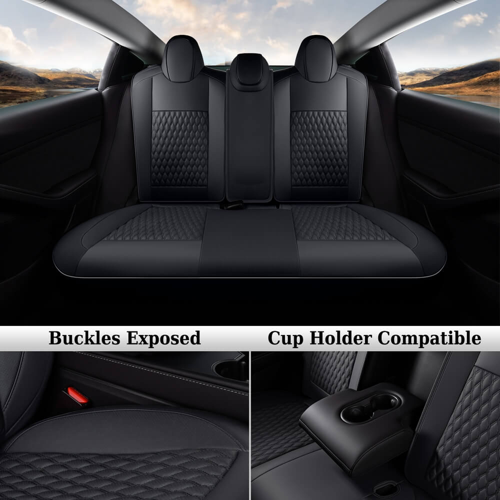 Coverado Custom Fit 2024 Tesla Model 3 Car Seat Covers Premium Leather Front and Back Auto Seat Protectors